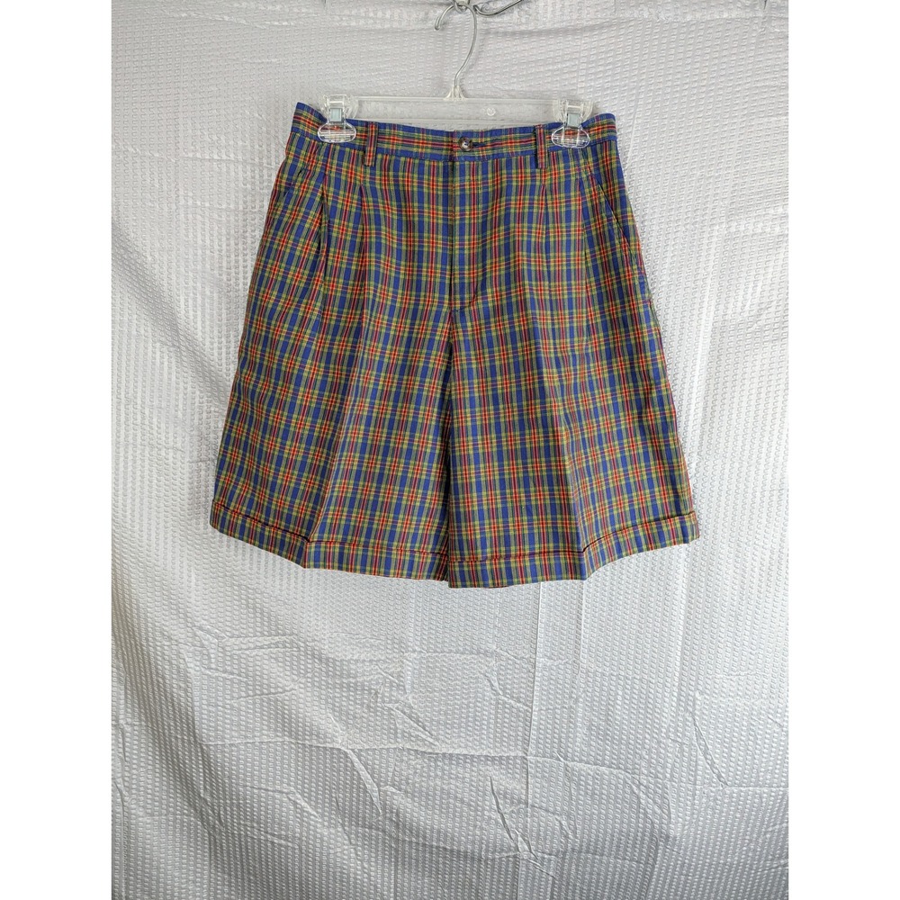 Liz Sport Petite Vintage 90s Womens 12P Plaid Tartan High Rise Pleated Shorts
